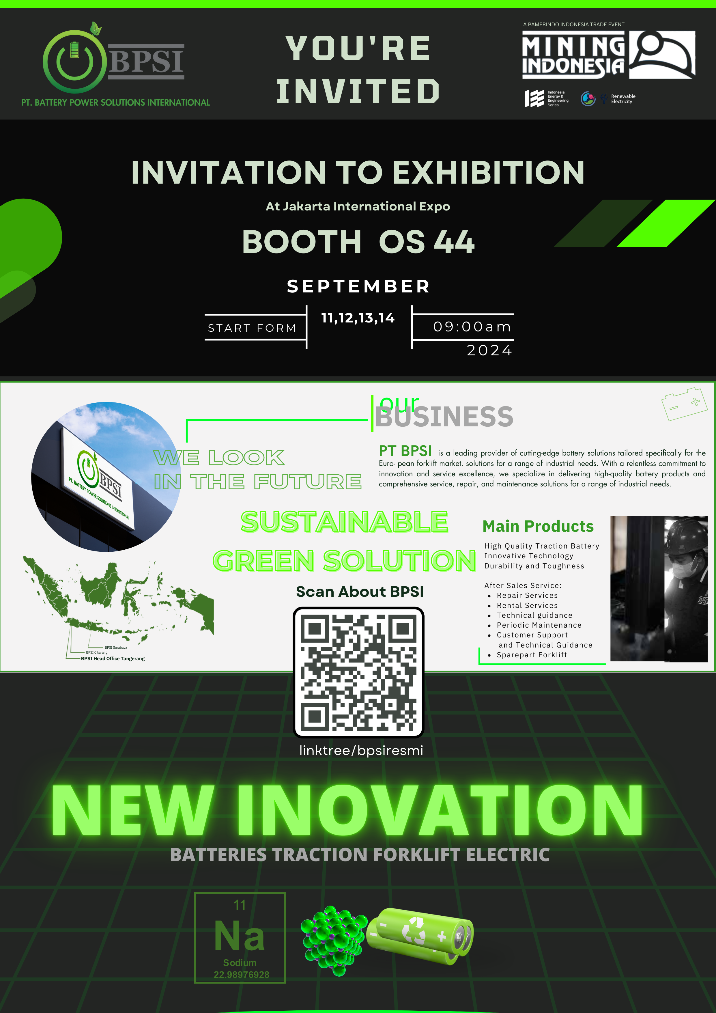 Mining Indonesia 2024 BPSI industrial battery forklift mining power solution