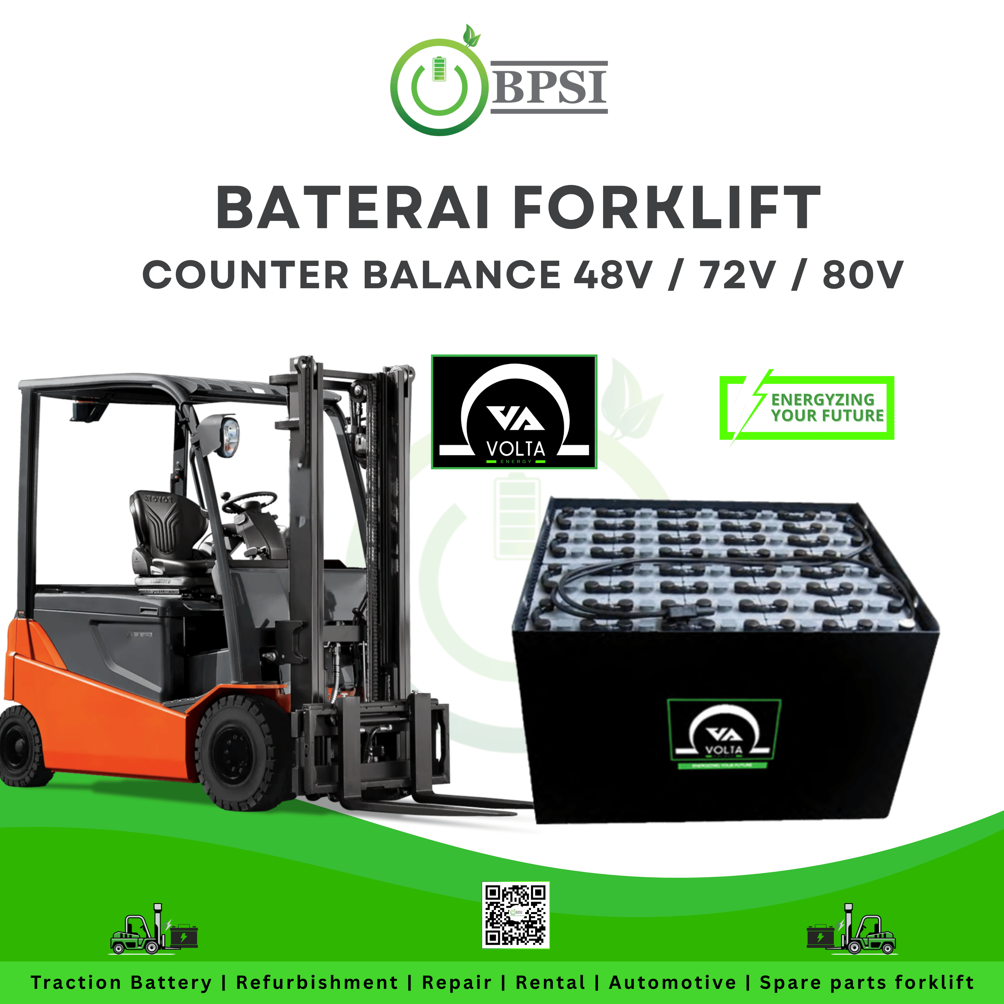 Volta 48V lead acid traction battery for industrial forklift by BPSI