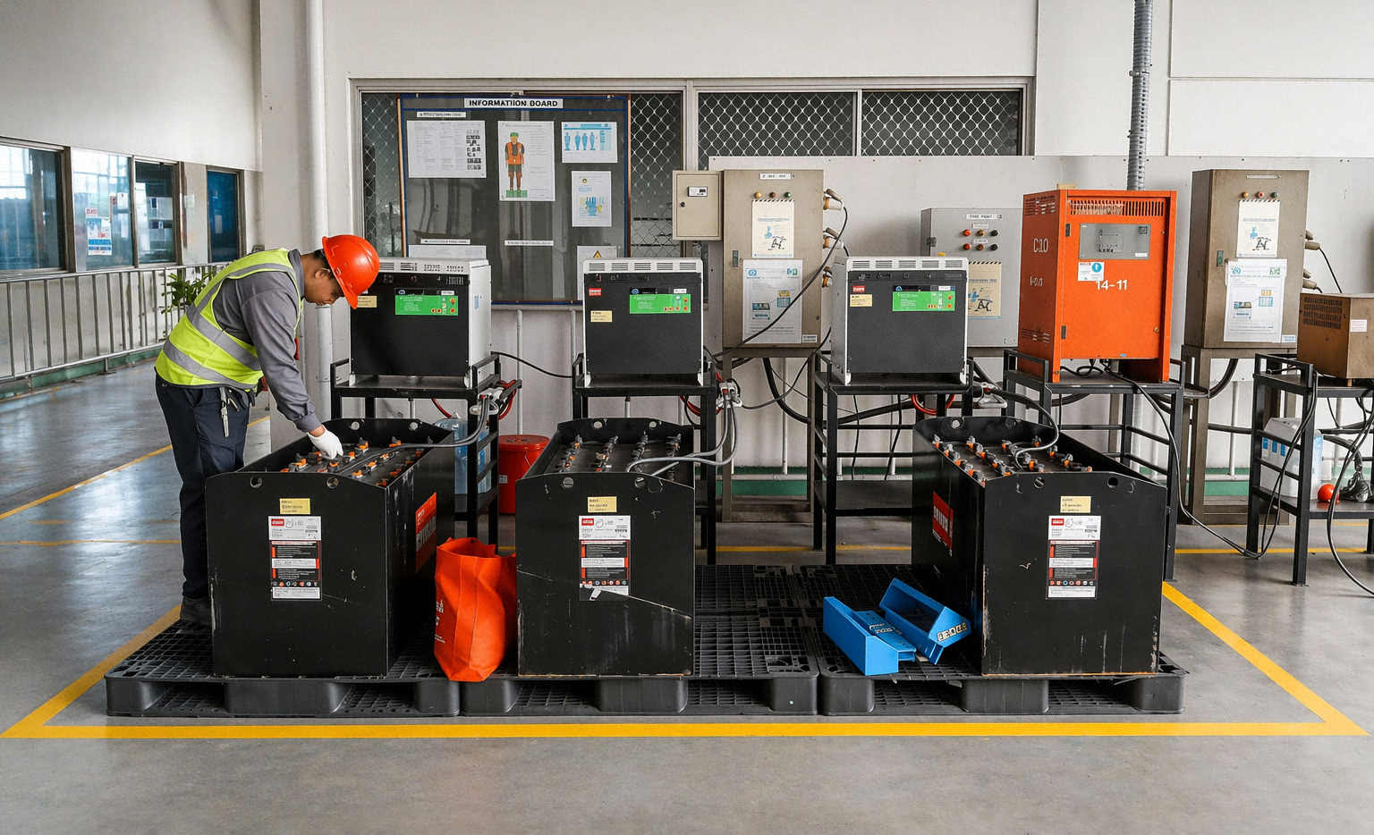 Inspection charger baterai forklift BPSI